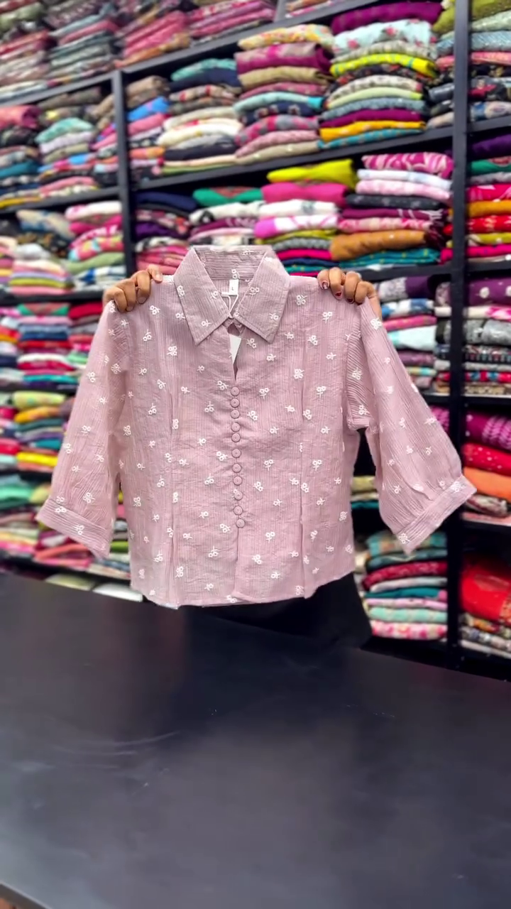 🌸 Elegant Blush Floral Embroidered Vintage Collar Top for Women 💕✨🌷