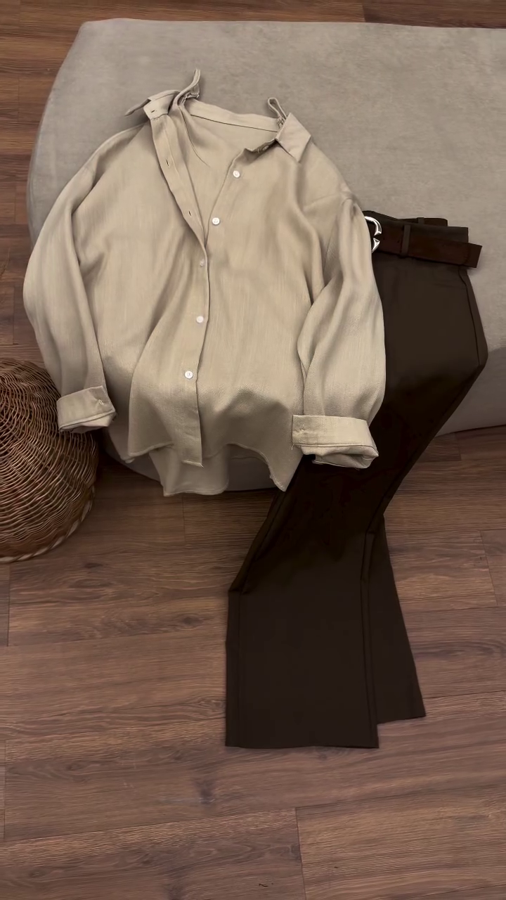 🤎 3. Minimalist Korean Style Oversized Neutral Button-Up Shirt for Women ✨☁️