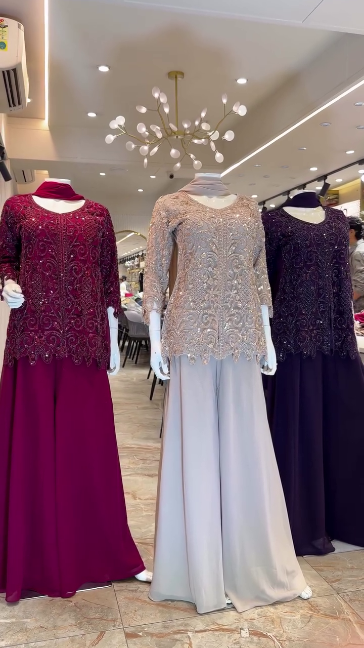 Luxury Premium Embellished Evening Top & Flowing Palazzo Pants Elegant Occasion Wear Ensemble ✨👑🌸💎
