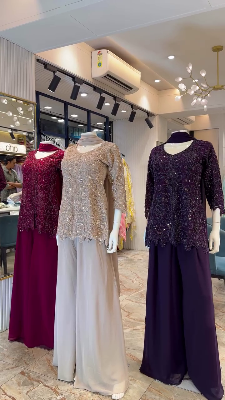 Luxury Premium Embellished Evening Top & Flowing Palazzo Pants Elegant Occasion Wear Ensemble ✨👑🌸💎