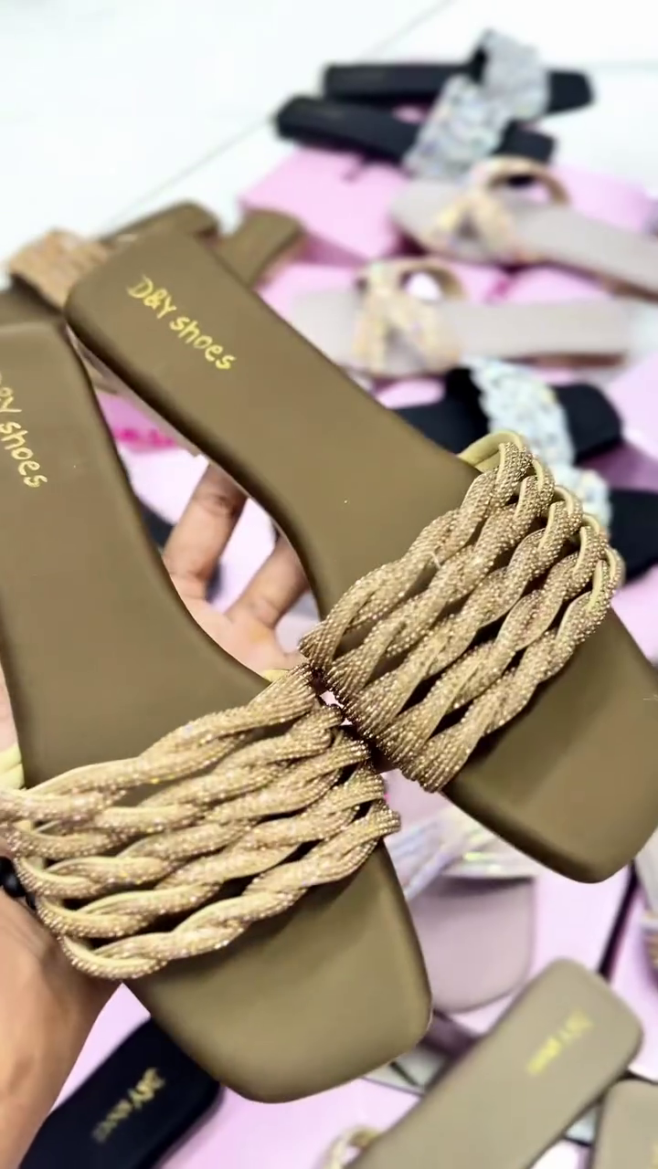 Premium Metallic Braided Strap Square Toe Comfort Flat Slide Sandals for Women ✨👡🌟💛