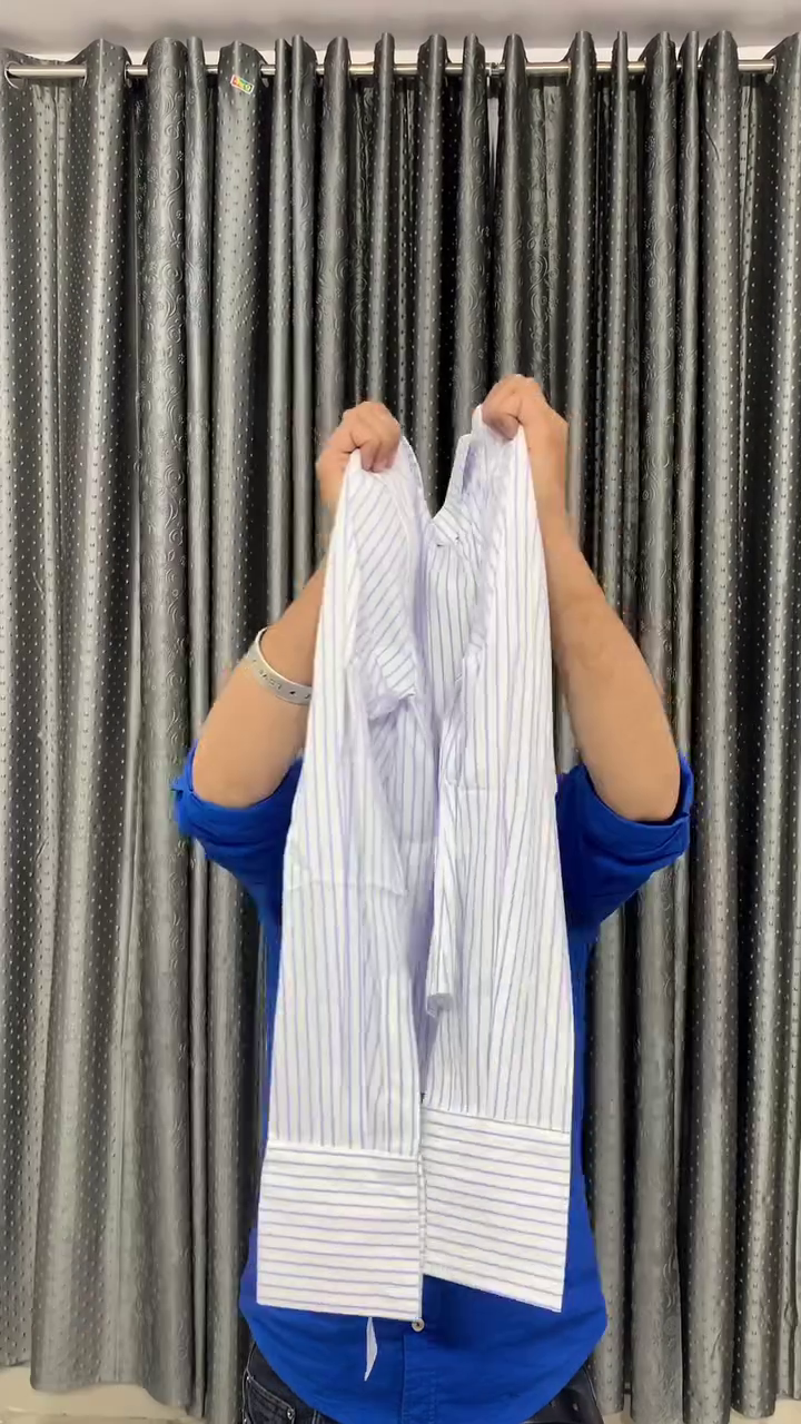 Premium Sky Blue Vertical Stripe Cinched Waist Long Sleeve Tailored Fashion Shirt for Women 💙🤍✨👔