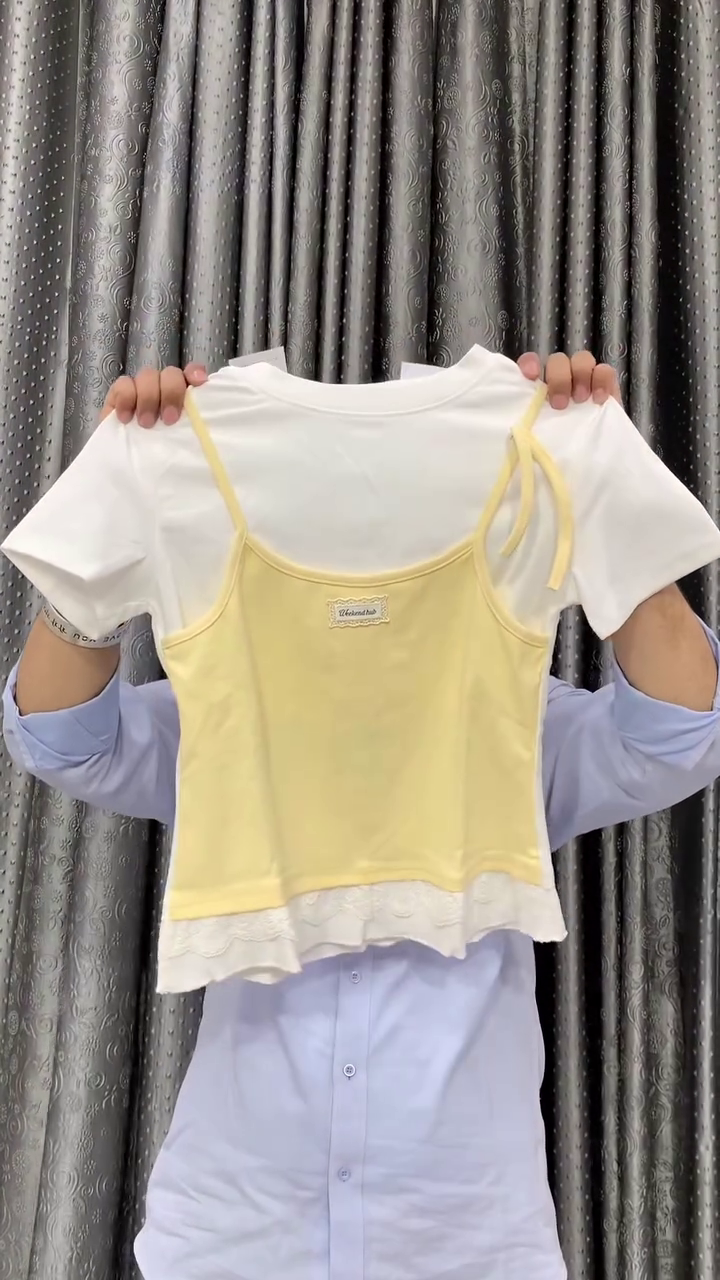 💛🤍 Women's Premium Layered Camisole Style Half Sleeve Crop Top | Cute Casual Korean Inspired Everyday Fashion Tee