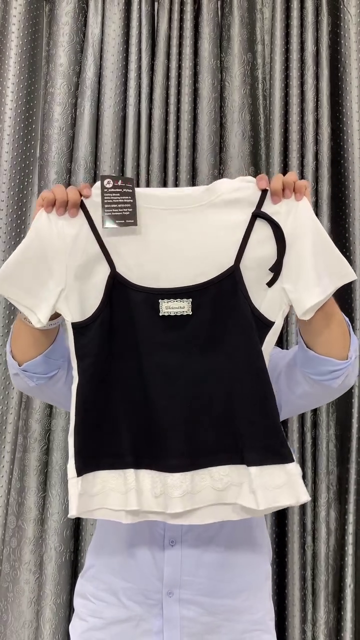 💛🤍 Women's Premium Layered Camisole Style Half Sleeve Crop Top | Cute Casual Korean Inspired Everyday Fashion Tee
