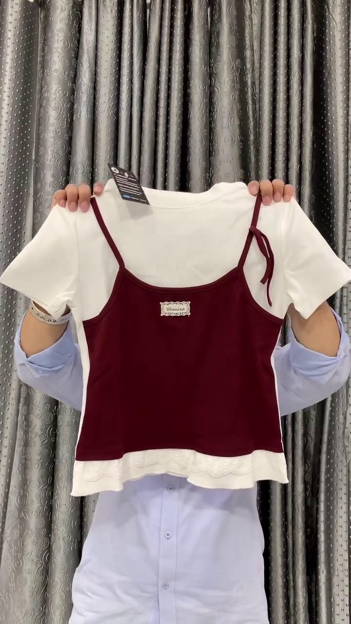💛🤍 Women's Premium Layered Camisole Style Half Sleeve Crop Top | Cute Casual Korean Inspired Everyday Fashion Tee