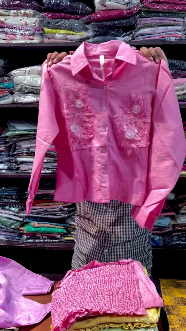 💖🌸 Women's Premium Floral Embroidered Button-Down Shirt | Elegant Casual & Semi-Formal Full Sleeve Top