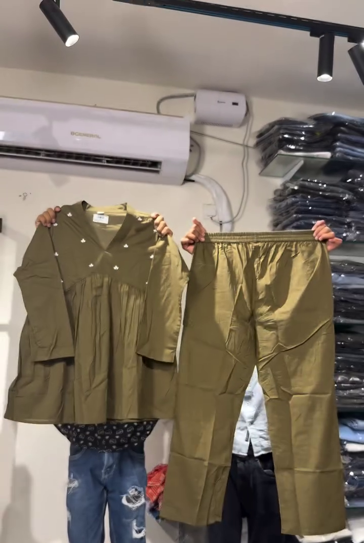 Premium Olive Green Relaxed Fit Co-Ord Tunic & Straight Pants Set 🌿✨