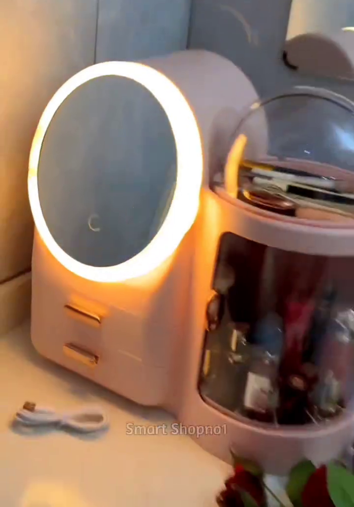 🪞 Premium Luxury Pink Vanity Makeup Organizer with LED Mirror & Dustproof Cosmetic Storage Cabinet ✨🌸💄