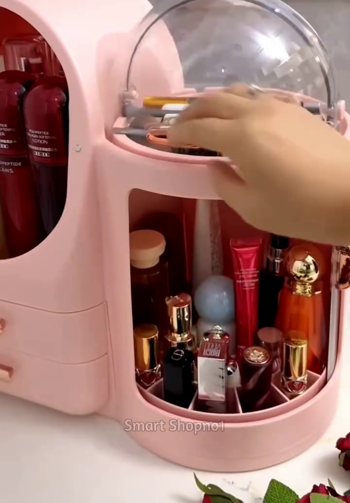 🪞 Premium Luxury Pink Vanity Makeup Organizer with LED Mirror & Dustproof Cosmetic Storage Cabinet ✨🌸💄