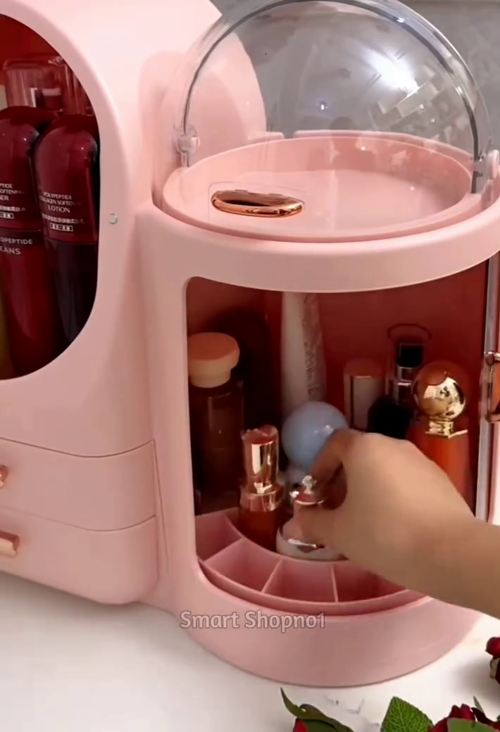 🪞 Premium Luxury Pink Vanity Makeup Organizer with LED Mirror & Dustproof Cosmetic Storage Cabinet ✨🌸💄