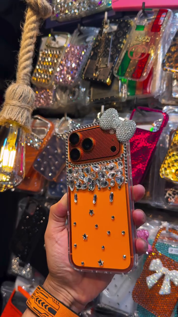 📱  Luxury Crystal Bow Rhinestone Phone Cover with Sparkling Diamond Detailing & Premium Protection ✨🧡💎