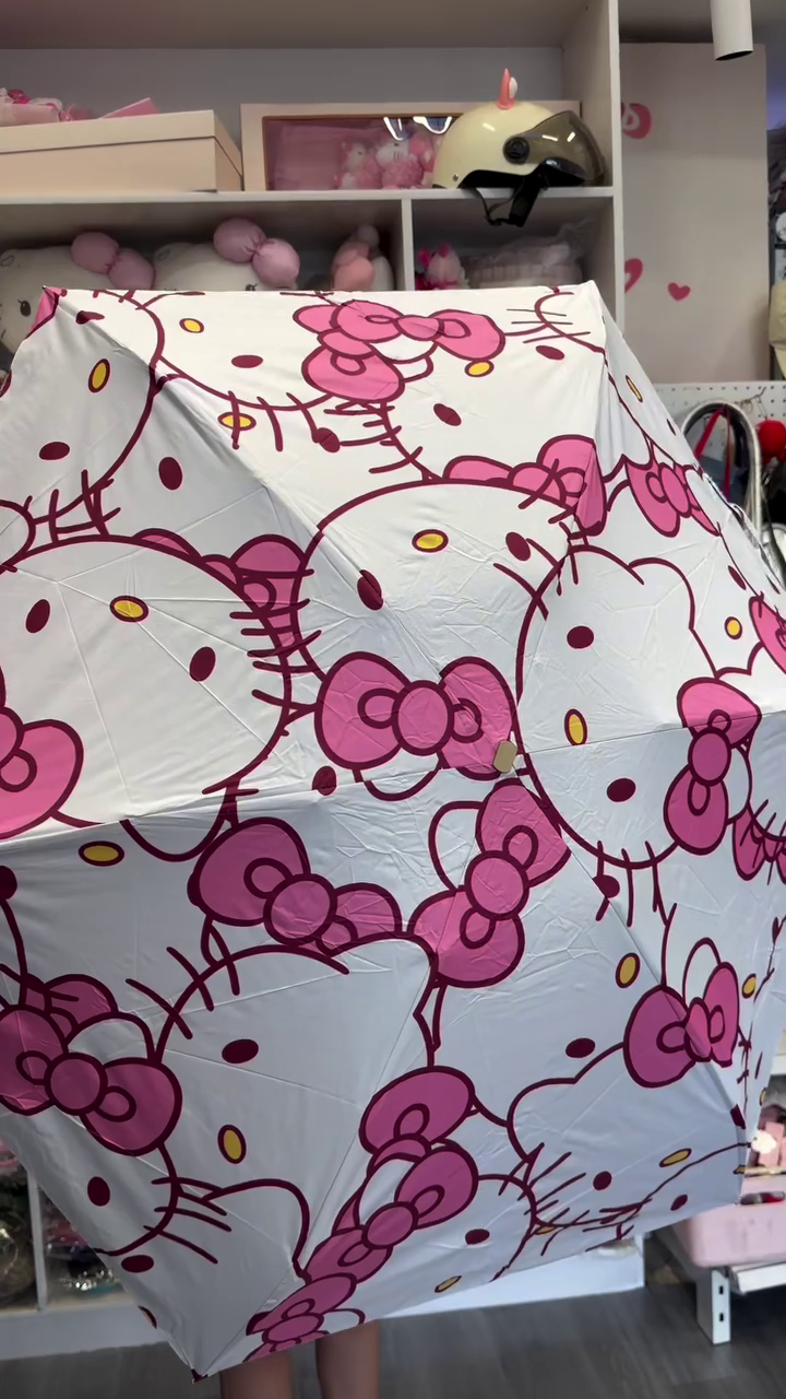 ☂️🎀  Cute Cartoon Print Automatic Folding Travel Umbrella for Women & Girls 🎀☂️
