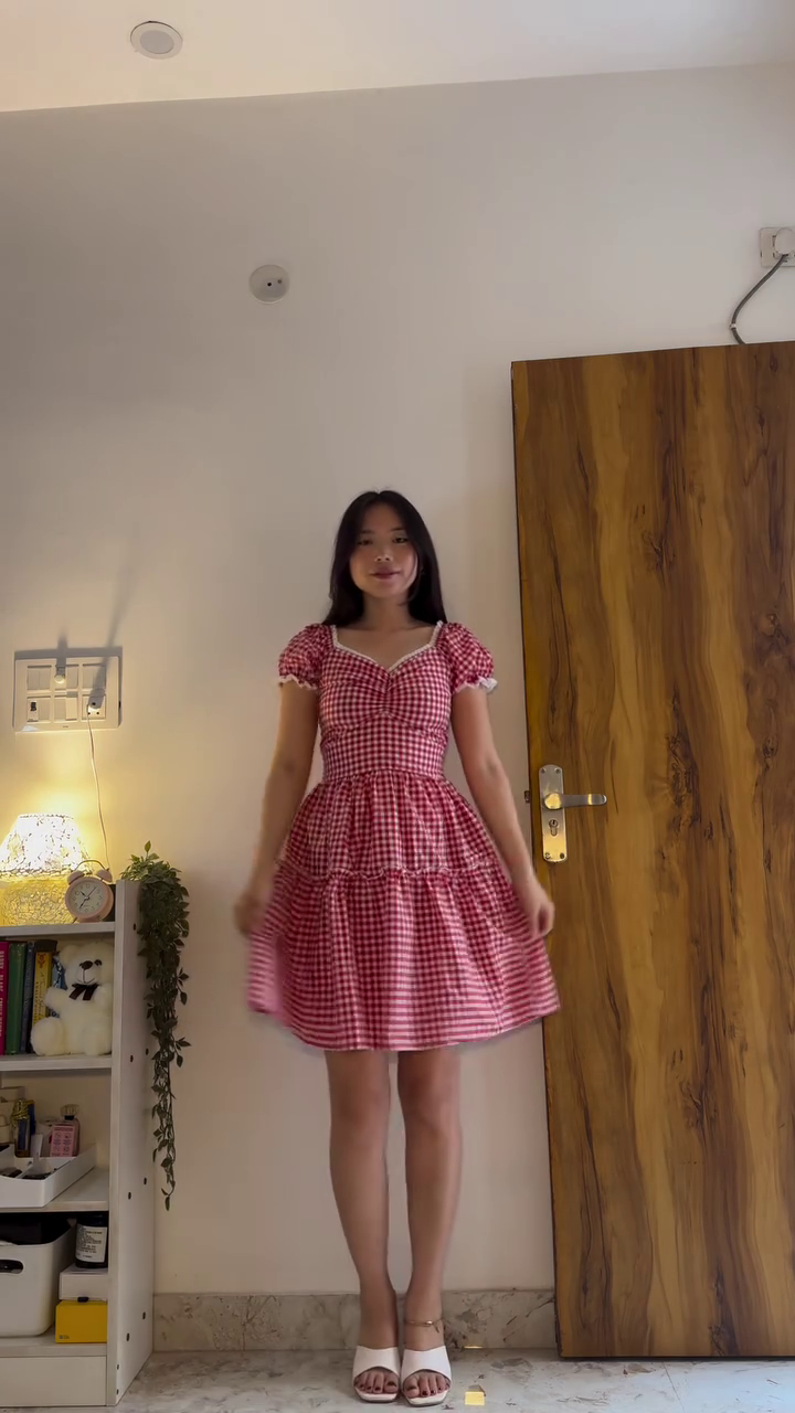 👗❤️  Vintage Red & White Gingham Sweetheart Neck Puff Sleeve Flared Mini Dress for Women ❤️👗