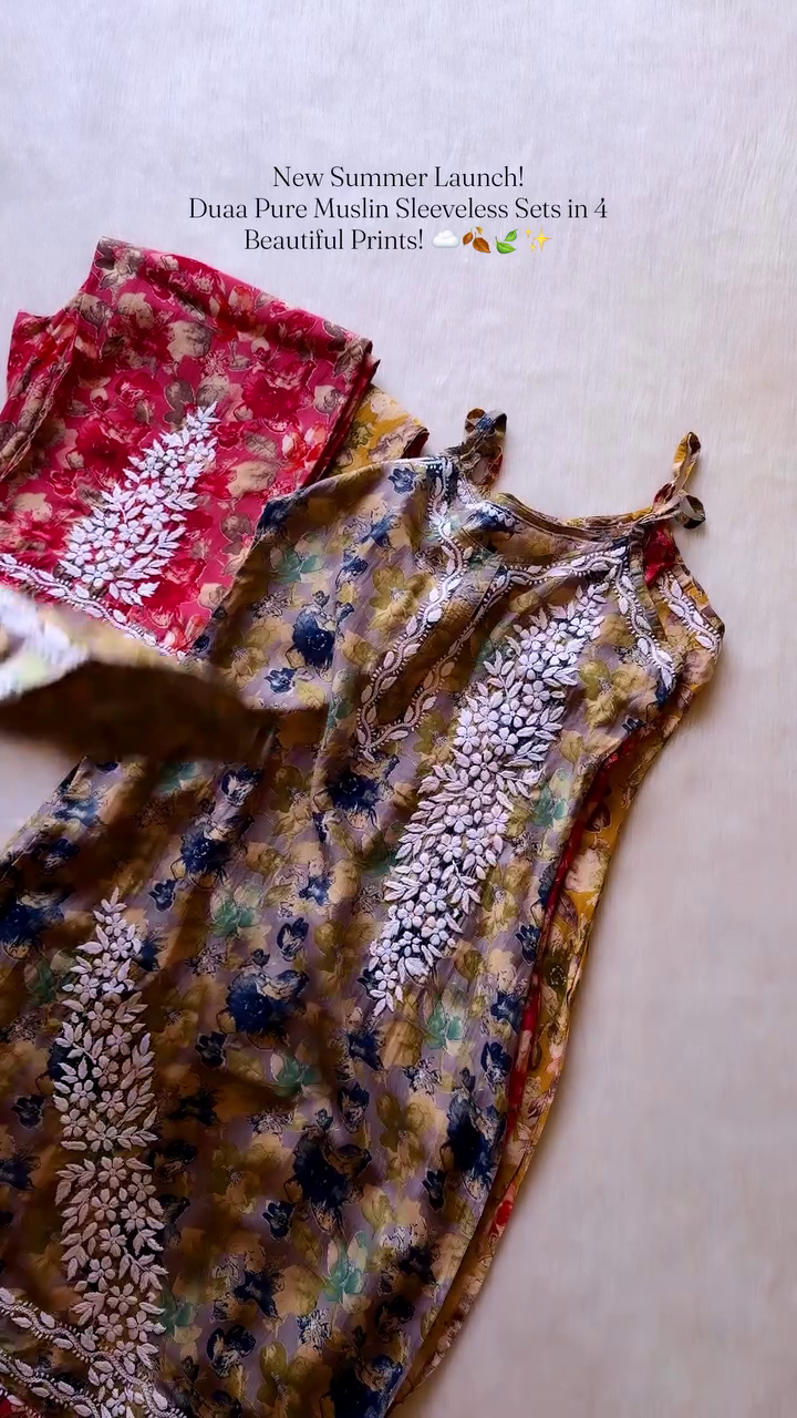 🌼🌿  Elegant Floral Printed Muslin Sleeveless Summer Co-Ord Set for Women 🌿🌼