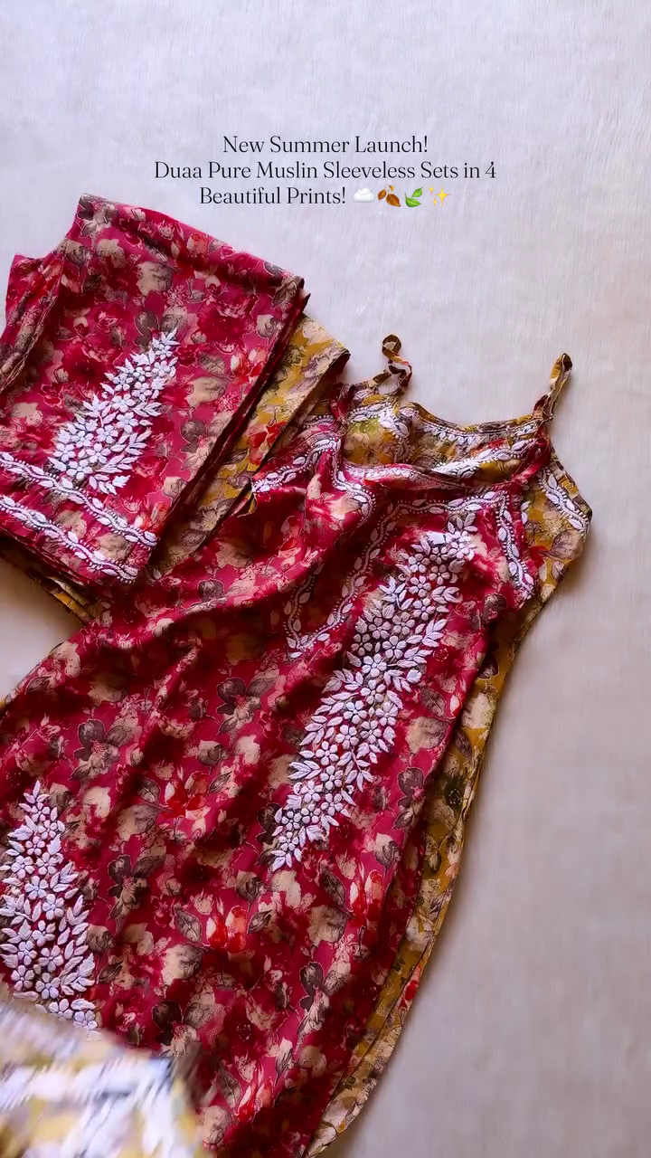 🌼🌿  Elegant Floral Printed Muslin Sleeveless Summer Co-Ord Set for Women 🌿🌼