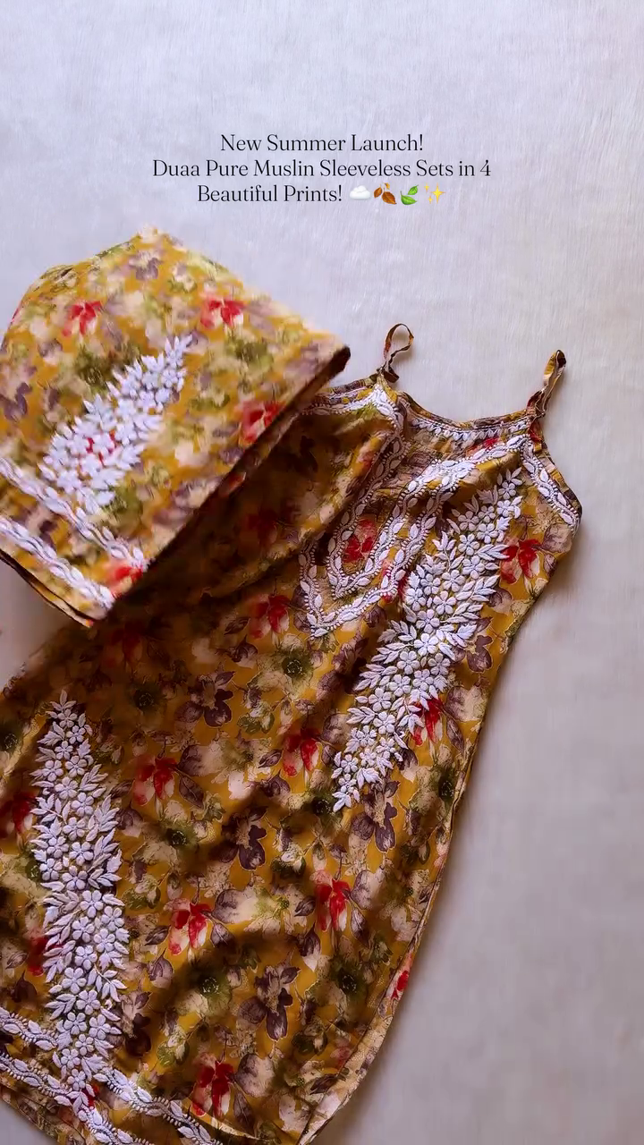 🌼🌿  Elegant Floral Printed Muslin Sleeveless Summer Co-Ord Set for Women 🌿🌼