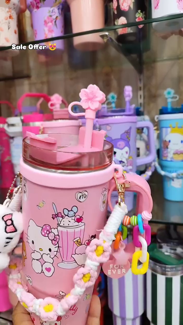 🎀 Cute Insulated Travel Tumbler with Decorative Carry Handle – Premium Leak-Resistant Beverage Mug for Hot & Cold Drinks with Stylish Floral Accessories 🎀