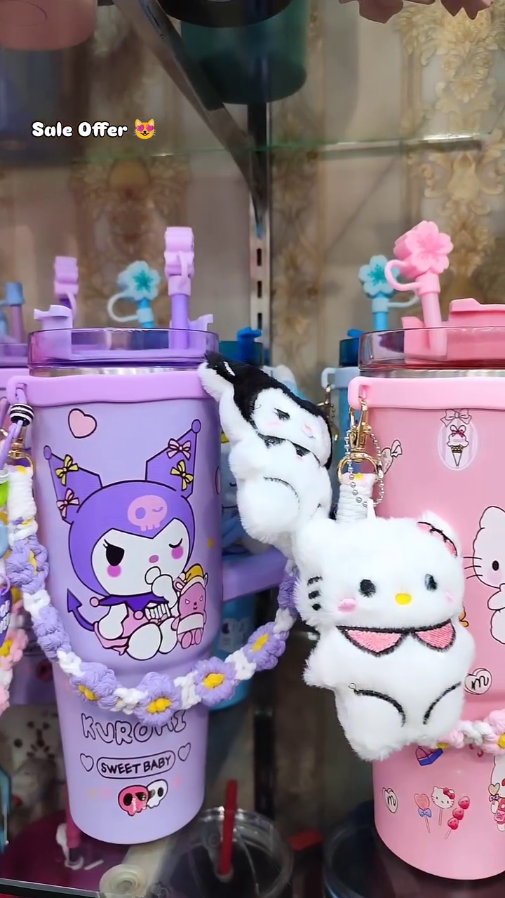 🎀 Cute Insulated Travel Tumbler with Decorative Carry Handle – Premium Leak-Resistant Beverage Mug for Hot & Cold Drinks with Stylish Floral Accessories 🎀