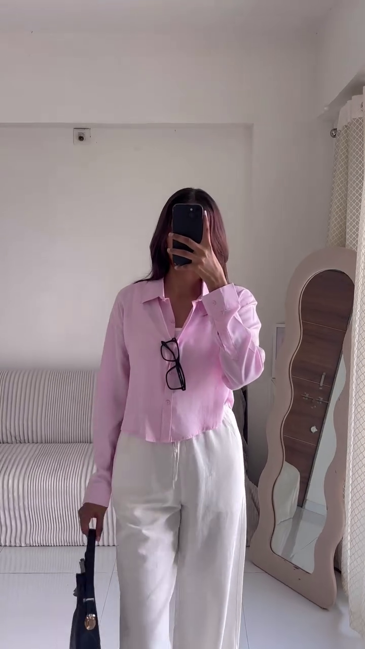 🤍 Elegant Women's Solid Relaxed Fit Shirt with Wide Leg Pants – Premium Casual Co-Ord Outfit 🤍