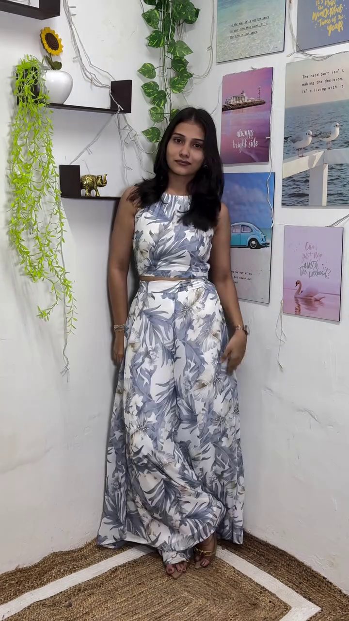 ❤️ Premium Printed Sleeveless Crop Top & Palazzo Pants Co-Ord Set – Elegant Women's Casual & Vacation Wear ❤️
