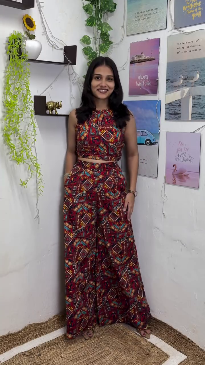 ❤️ Premium Printed Sleeveless Crop Top & Palazzo Pants Co-Ord Set – Elegant Women's Casual & Vacation Wear ❤️