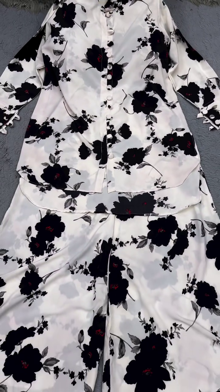 🖤 Premium Black & White Floral Printed Shirt Palazzo Co-Ord Set for Women | Elegant Casual Party Wear Designer Outfit