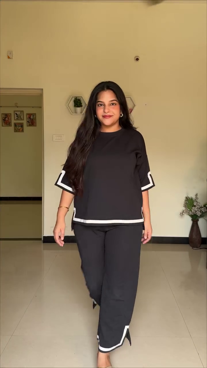 Elegant Black Contrast Trim Co-Ord Lounge Set for Women