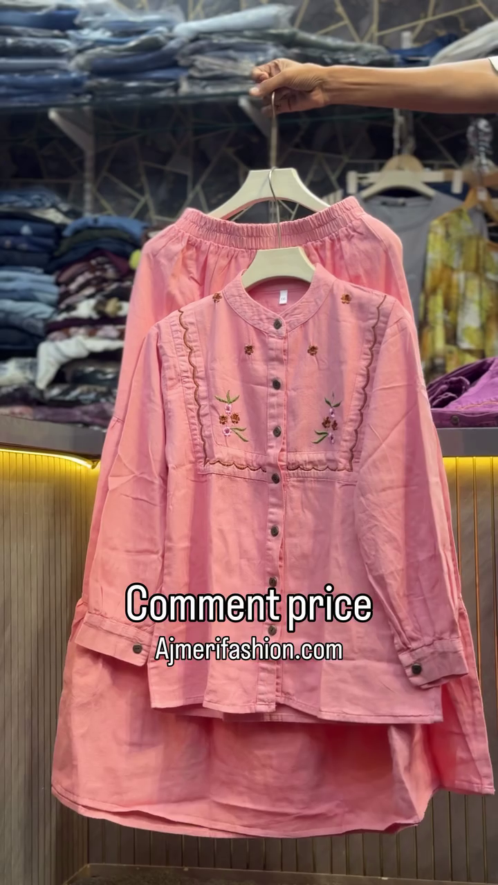 🌼 Premium Women’s Elegant Floral Embroidered Button-Front Long Tunic Top with Relaxed Straight Pants Co-Ord Set – Casual, Office & Festive Wear 🌼