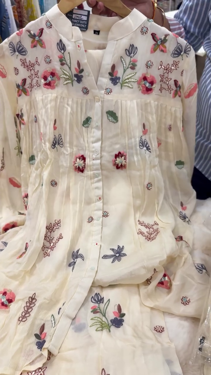 🌸🦋 Luxury Botanical Embroidered Longline Ethnic Kurta Set for Women | Premium Floral & Butterfly Embellished Button-Front Outfit with Elegant Flowing Silhouette 🦋🌸