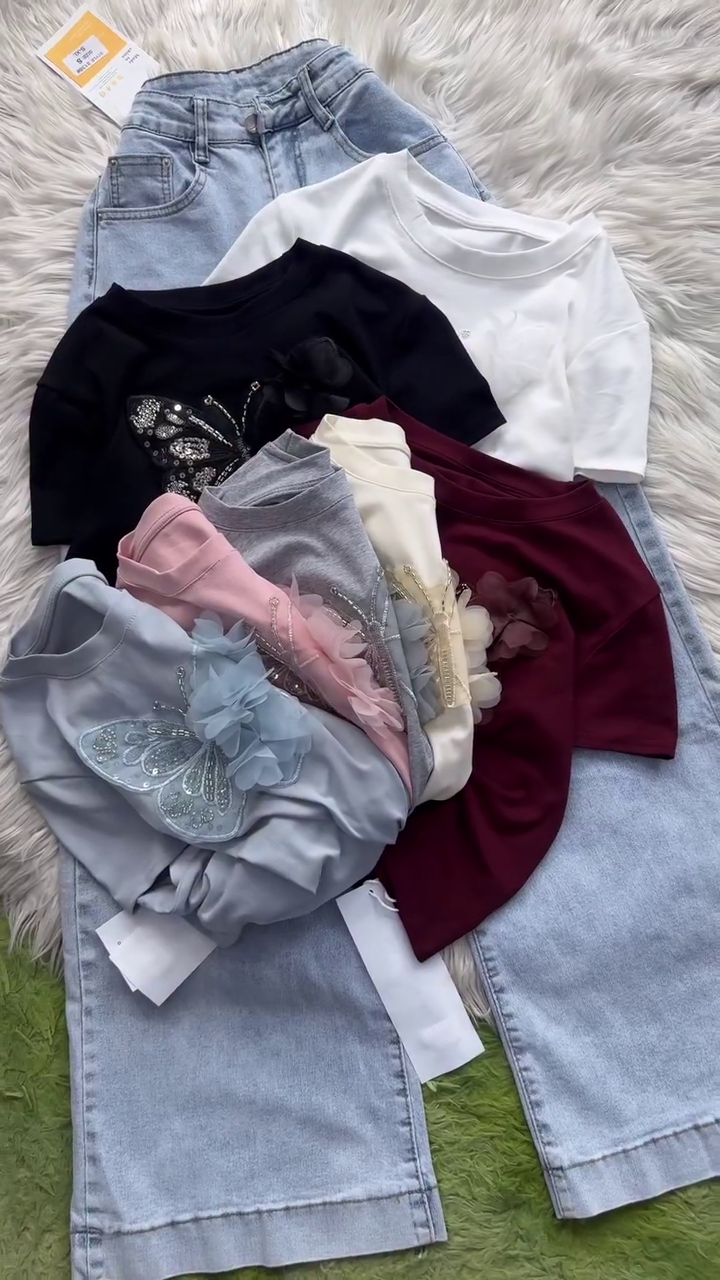 🦋✨ Premium Butterfly Embellished Soft-Touch Casual T-Shirt Collection for Women | Elegant Floral Appliqué Comfort Tee with Sparkling Embroidery Details ✨🦋