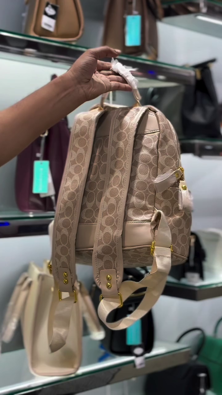 👜 Premium Elegant Monogram Print Mini Backpack with Matching Side Pouch & Adjustable Shoulder Straps