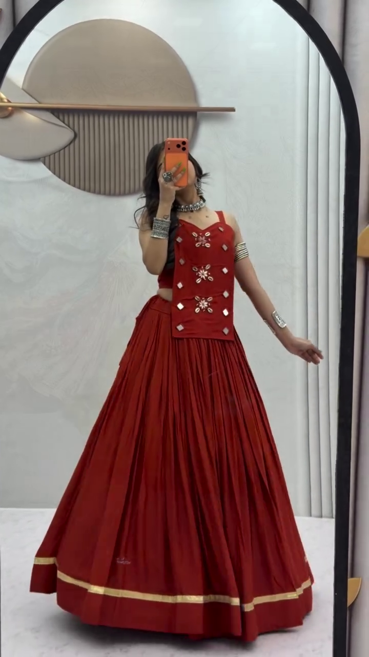 ❤️ Premium Designer Mirror Work Sleeveless Lehenga Choli Set with Matching Embellished Dupatta | Festive & Wedding Collection
