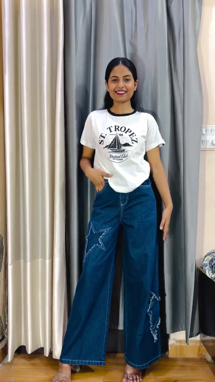 👖 Premium Women's Wide-Leg Denim Jeans Collection with Trendy Embroidered & Statement Patch Designs | Everyday Fashion Denim