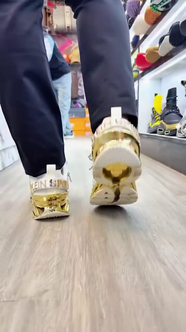 👟 Premium Luxury Gold Accent Chunky Sole Unisex Fashion Sneakers | Lightweight Casual Sports & Streetwear Shoes