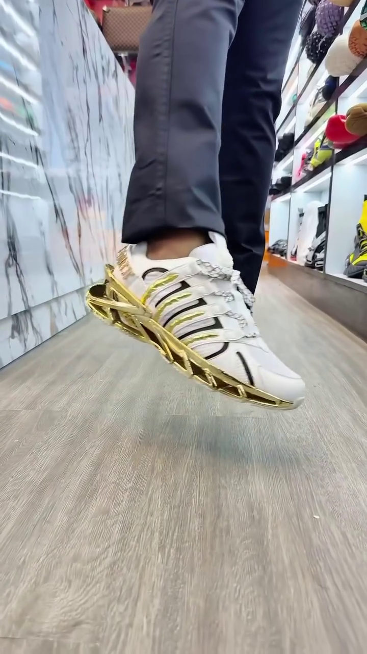 👟 Premium Luxury Gold Accent Chunky Sole Unisex Fashion Sneakers | Lightweight Casual Sports & Streetwear Shoes