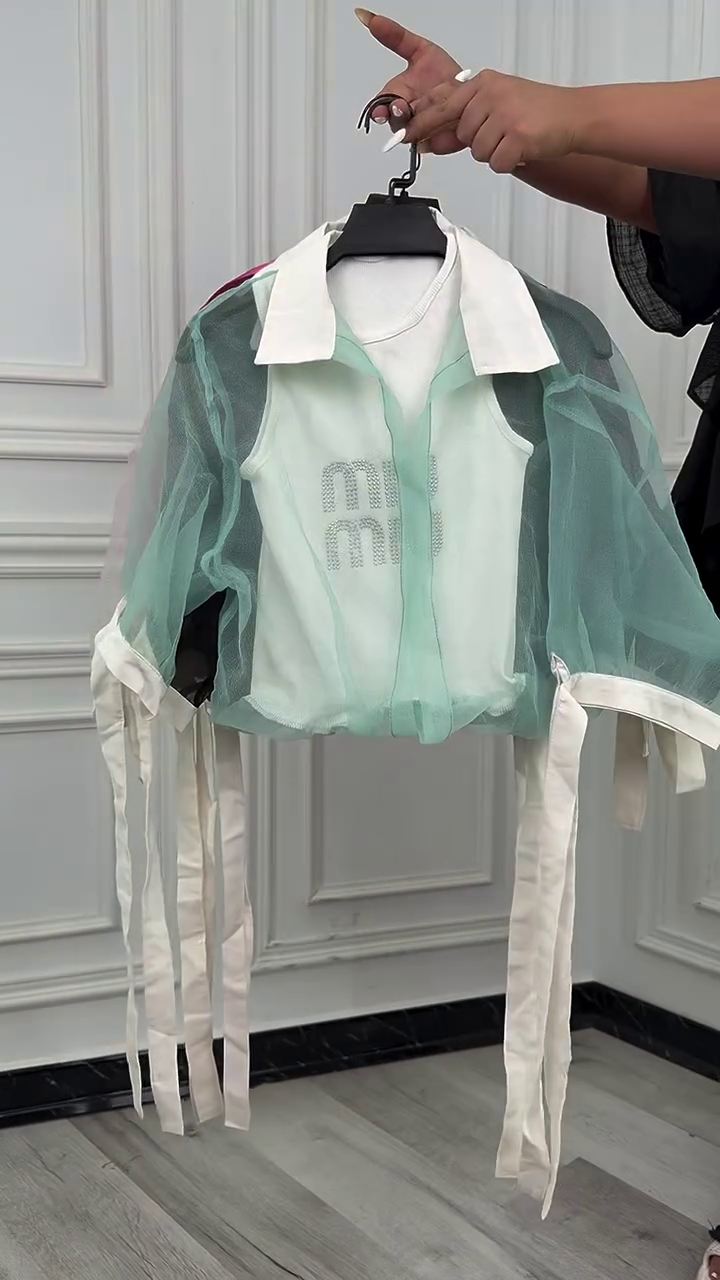 🌸 Premium Sheer Mesh Layered Sleeveless Top with Detachable Collar | Elegant Korean Style Fashion Top