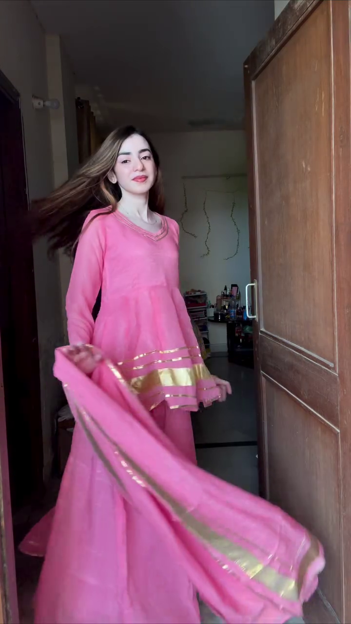 💖 Premium Pink Anarkali Peplum Style Kurta with Sharara Palazzo & Matching Dupatta | Elegant Ethnic Party Wear Festive Traditional Outfit for Women
