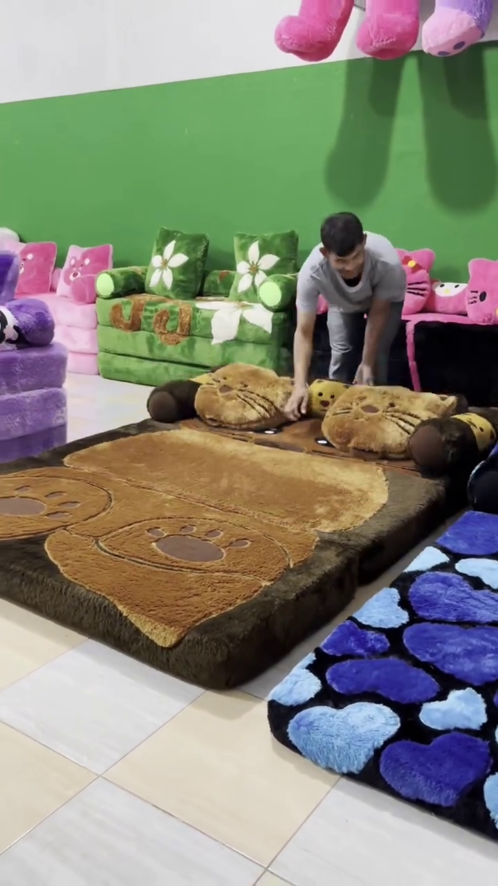 🐻 Premium Foldable Teddy Bear Paw Floor Sofa Cum Mattress Bed | Ultra Soft Plush Convertible Lounger with Cushions | Cozy Kids & Adult Relaxing Floor Seating Set