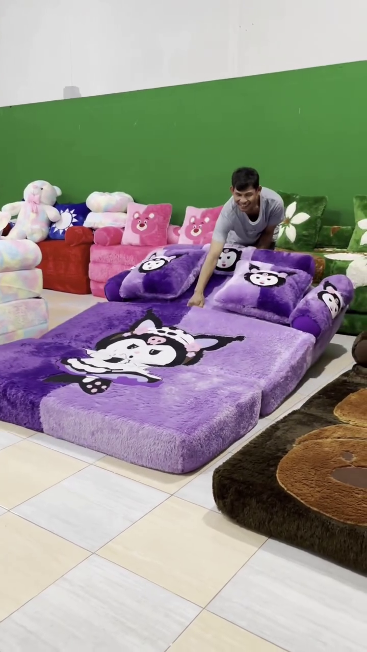 🐻 Premium Foldable Teddy Bear Paw Floor Sofa Cum Mattress Bed | Ultra Soft Plush Convertible Lounger with Cushions | Cozy Kids & Adult Relaxing Floor Seating Set