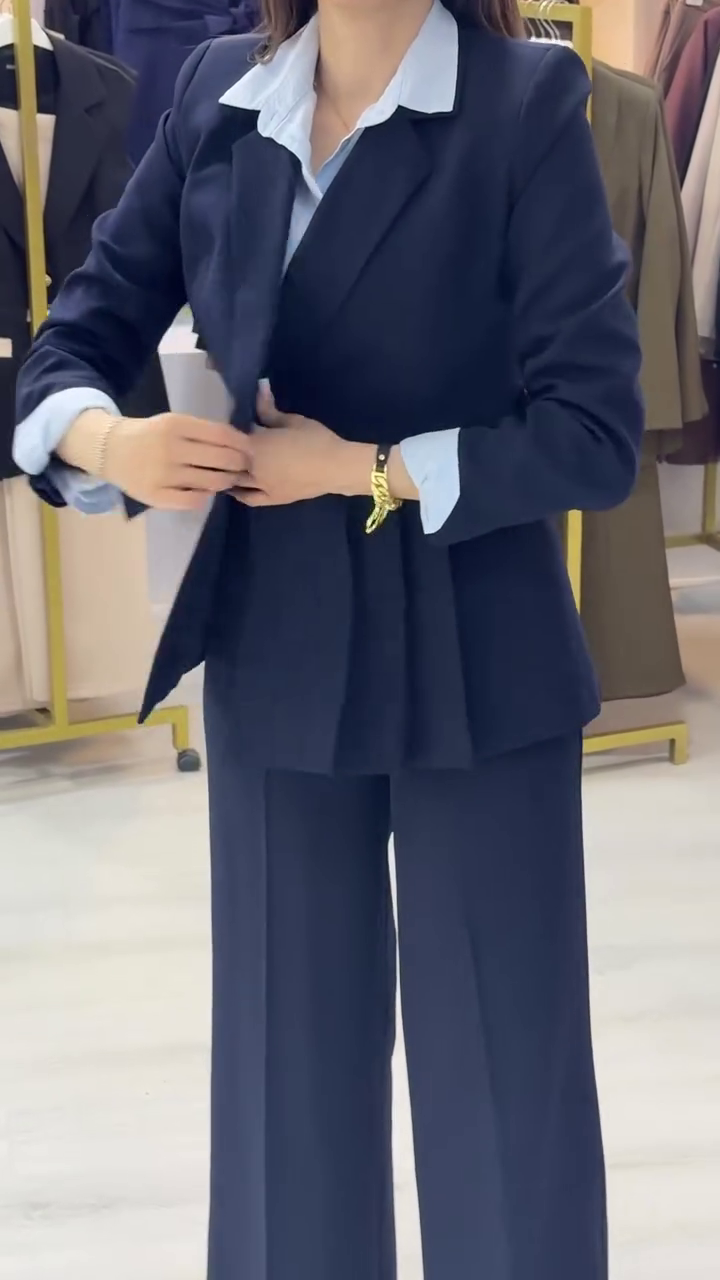 👩‍💼 Premium Women's Navy Blue Formal Blazer and Wide-Leg Trouser Business Suit Set | Elegant Office Wear Professional Tailored Co-Ord Outfit for Work & Meetings