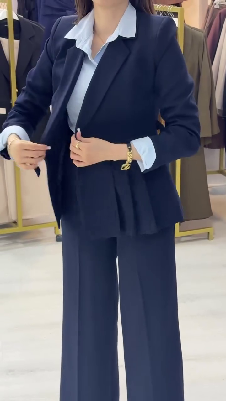 👩‍💼 Premium Women's Navy Blue Formal Blazer and Wide-Leg Trouser Business Suit Set | Elegant Office Wear Professional Tailored Co-Ord Outfit for Work & Meetings