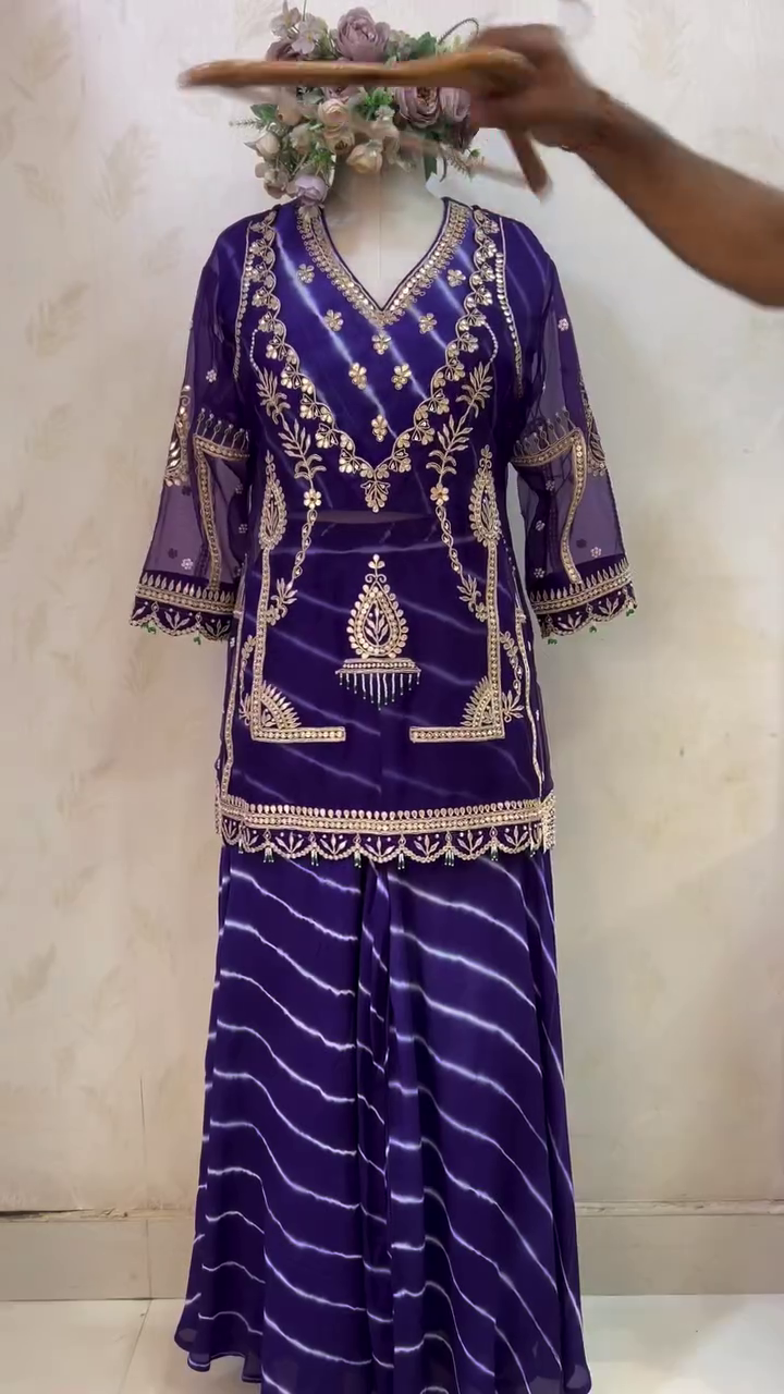 💜✨ Premium Royal Purple Heavy Embroidered Kurta with Palazzo & Sheer Sleeves Ethnic Co-Ord Set | Elegant Wedding, Festive & Party Wear Outfit for Women 👑🌸