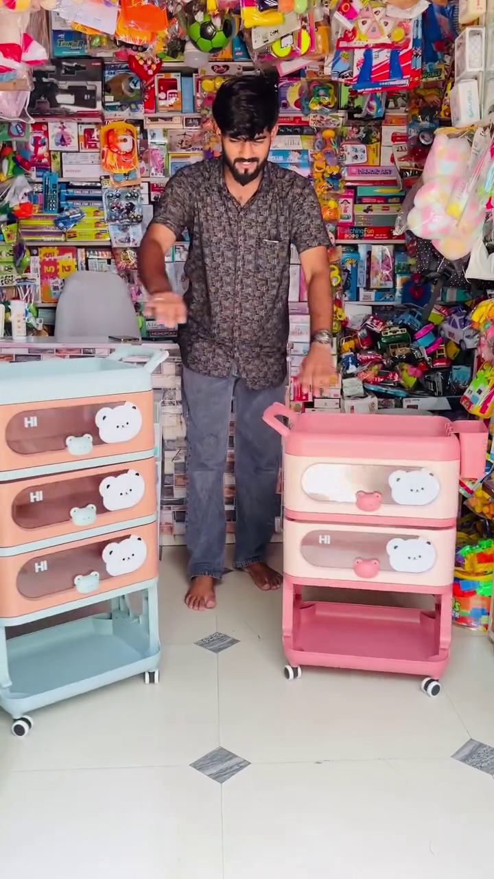 🧸💖 Premium Cute Bear Print Multi-Layer Rolling Storage Drawer Organizer with Wheels | Spacious Kids Toy, Clothes & Home Utility Storage Cabinet 🏠✨