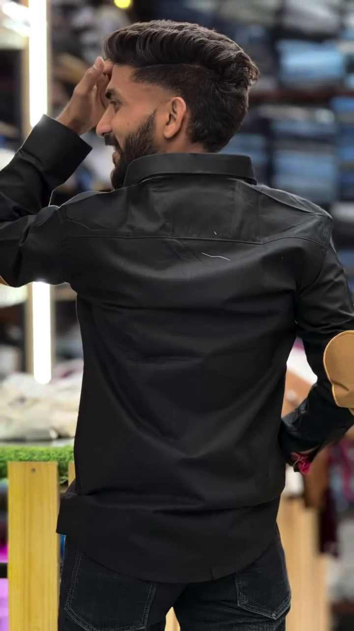 Casual Shirt With Contrast Elbow Patch Detailing Modern Slim Fit Men’s Shirt