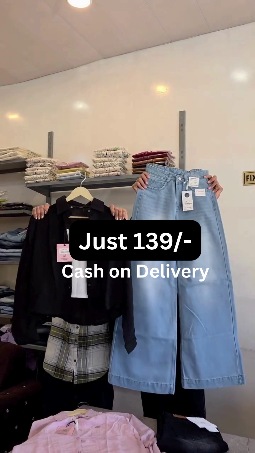 Shirt with Inner Layer & Dark Indigo Wide-Leg Denim Jeans Outfit