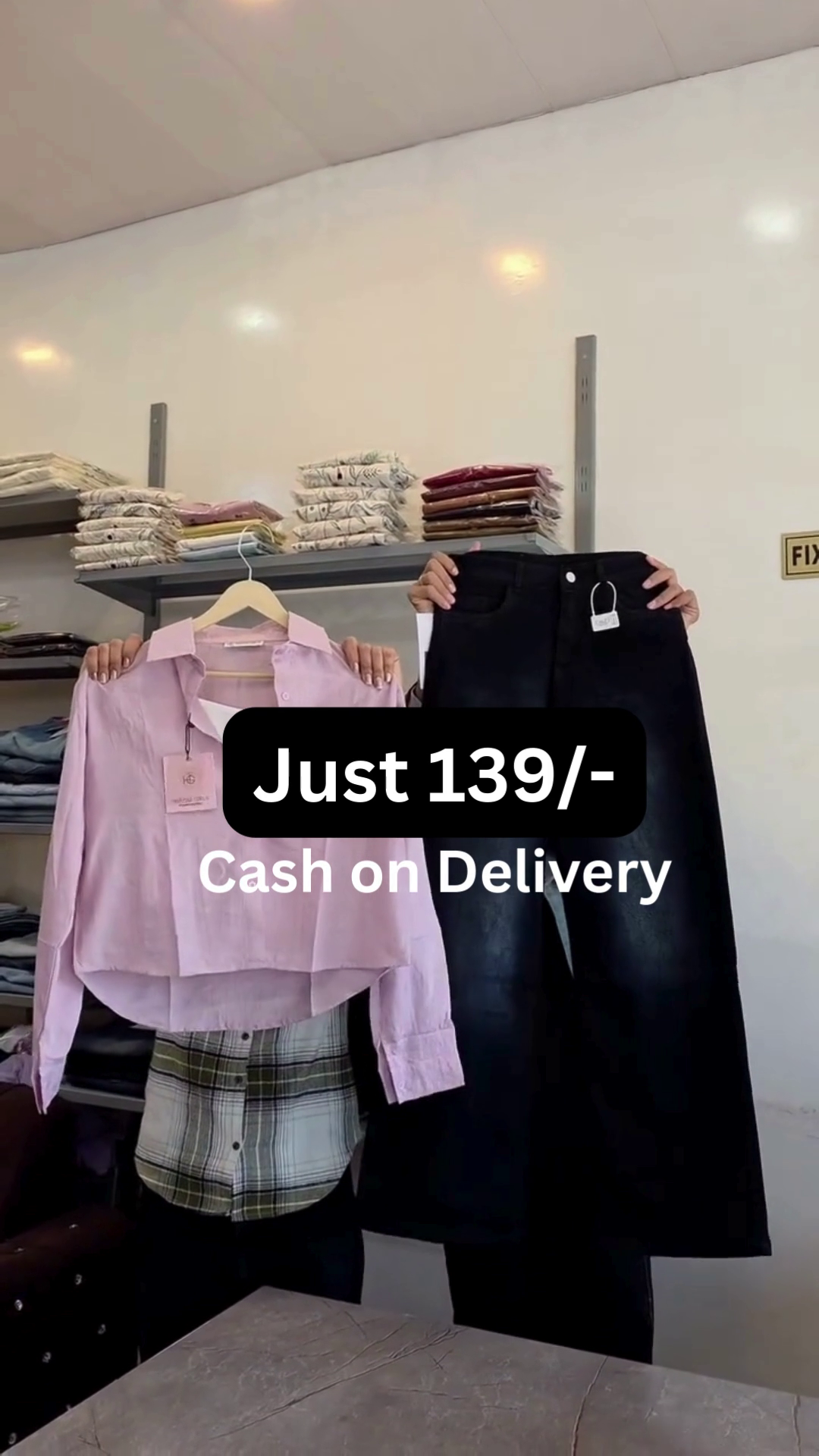 Shirt with Inner Layer & Dark Indigo Wide-Leg Denim Jeans Outfit