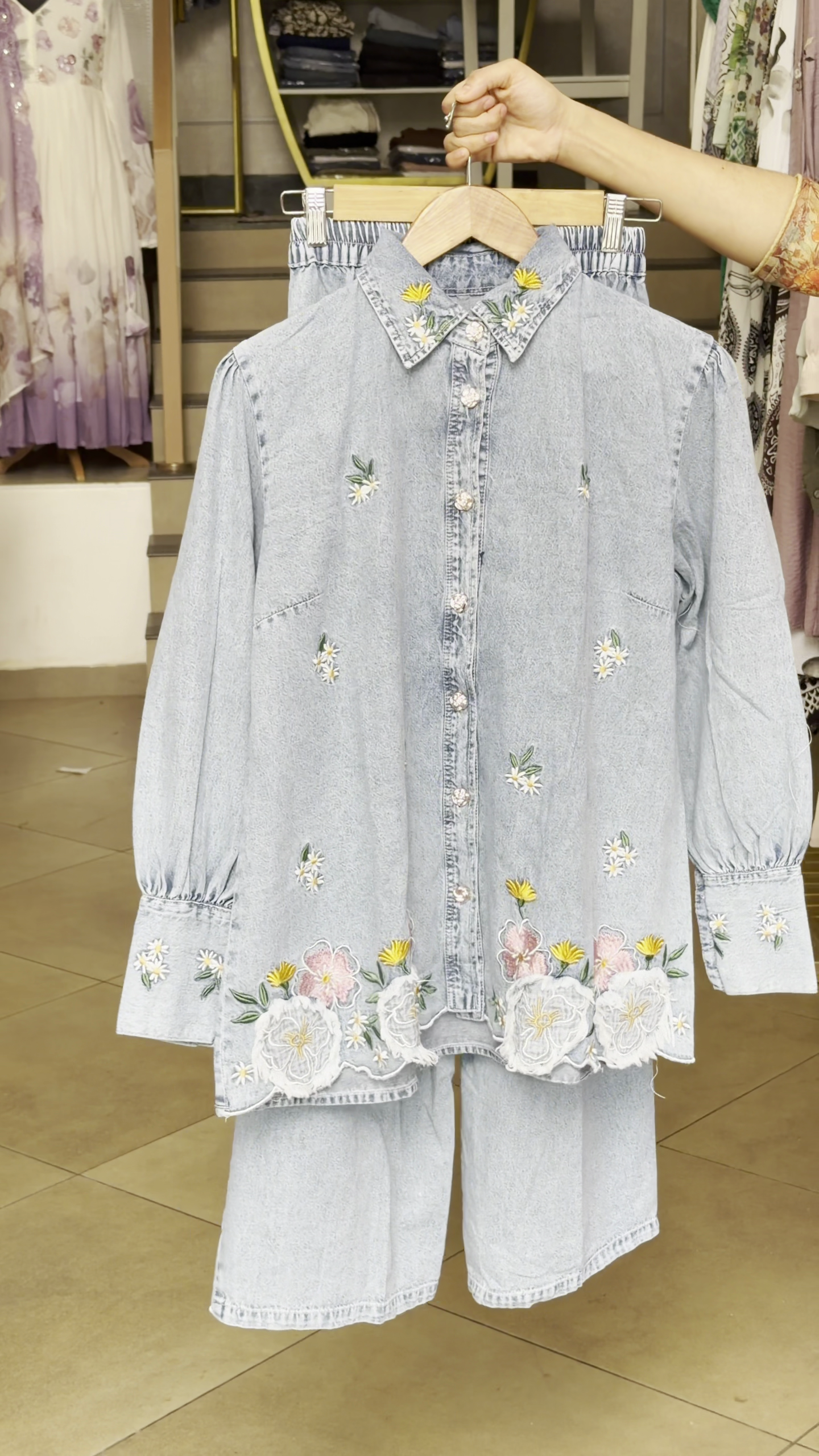 Denim Co-Ord Set with Puff Sleeve