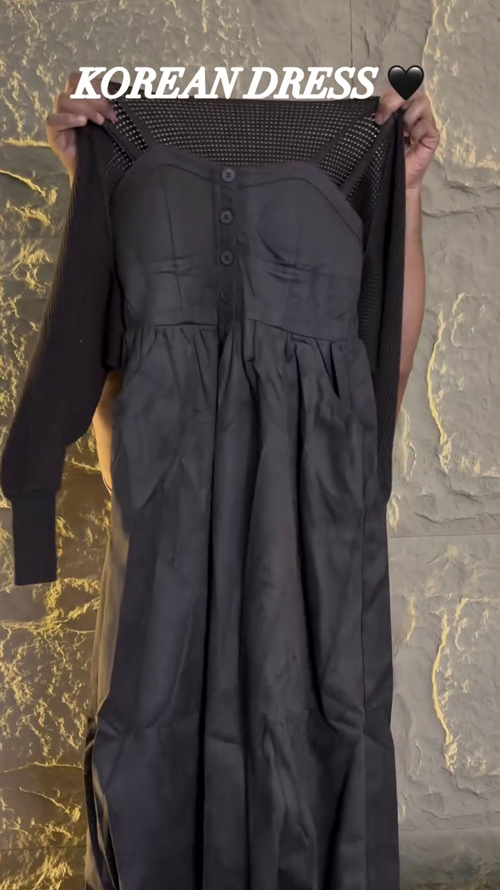 Chic Korean-Style Brown Midi Dress With Sweetheart Neckline And Knit Bolero Shrug 🤎👗