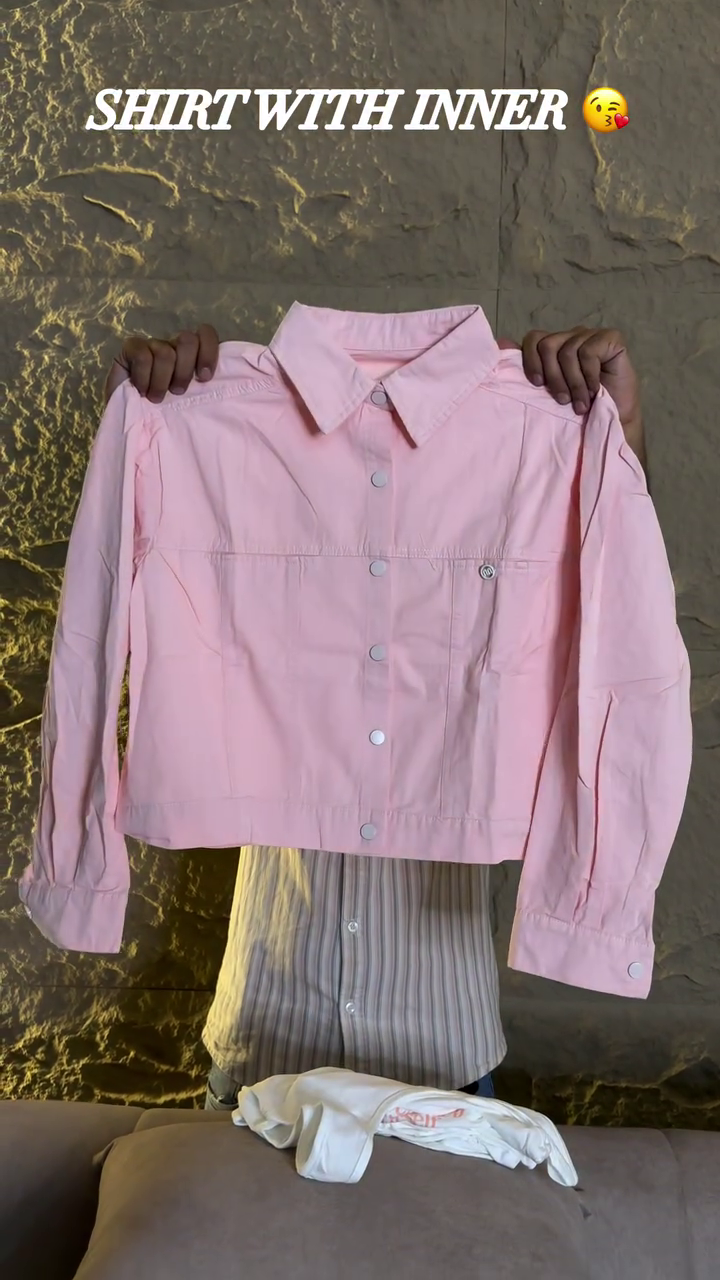Pastel Pink Casual Button-Down Shirt Layered Over White "Work On Yourself" Inner Tank Top 🩷