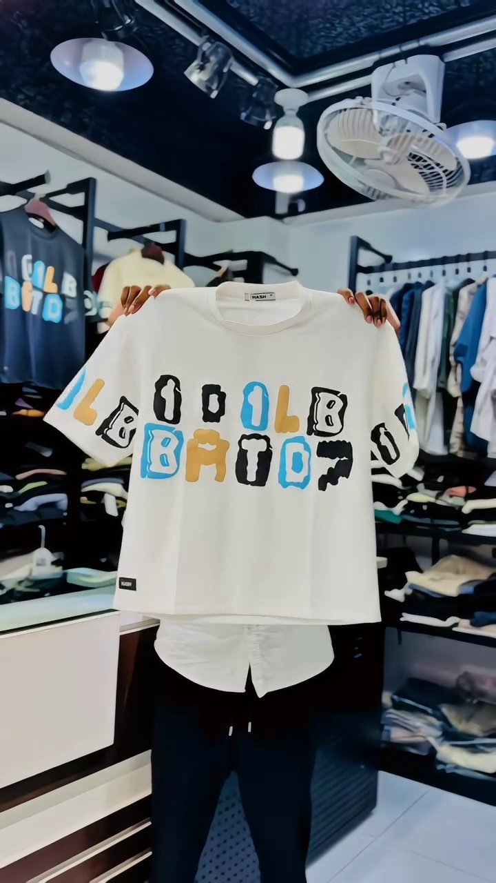 : White Casual T-Shirt With Bold Colorful Abstract Typography Graphics 🤍🎨✨